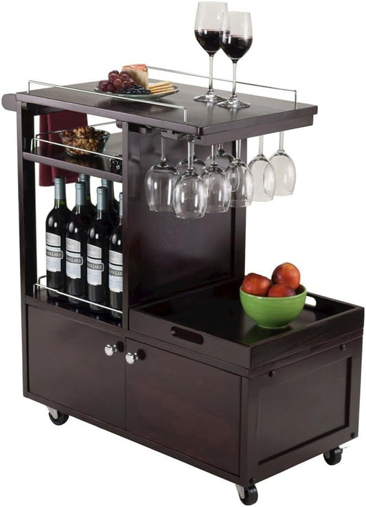 Wood Media Entertainment Cart, Removable Serving Tray, Adjustable Shelf by FURNIFACT