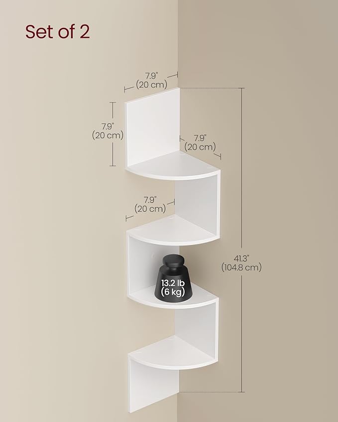 VASAGLE Corner Shelves Wall Mount, 4-Tier Floating Bookshelves, Cloud White - Image 3