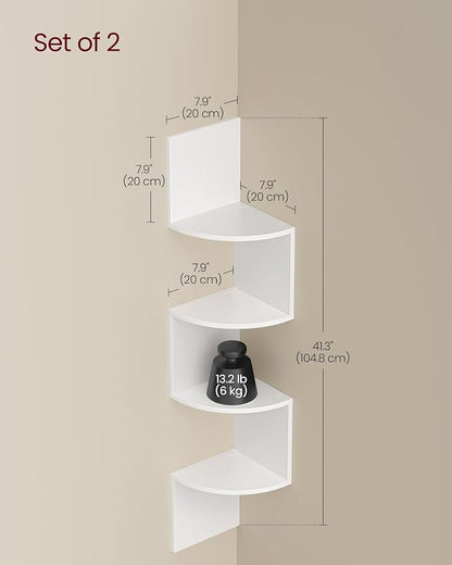VASAGLE Corner Shelves Wall Mount, 4-Tier Floating Bookshelves, Cloud White - Image 3
