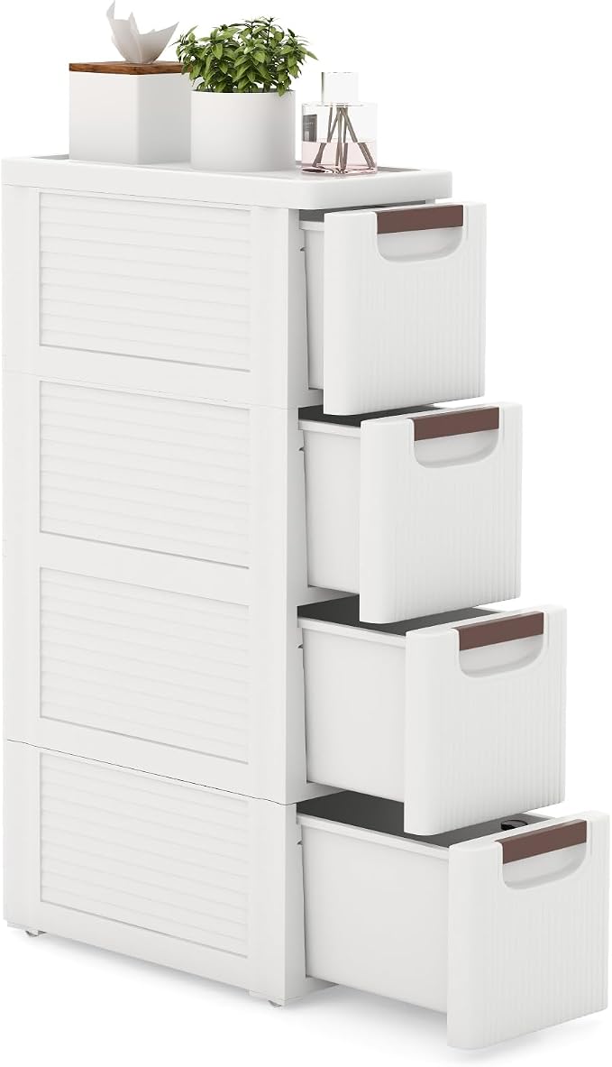 4-Drawer Narrow Storage Cabinet, Slim Rolling Cart | Mobile Plastic Cart by LOKO