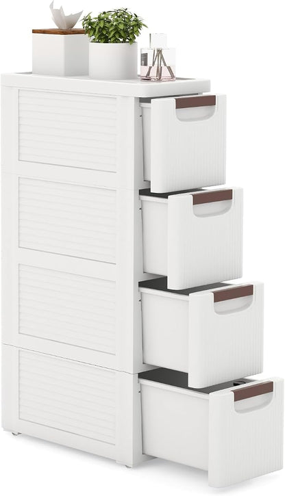 4-Drawer Narrow Storage Cabinet, Slim Rolling Cart | Mobile Plastic Cart by LOKO