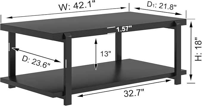 FOLUBAN Black Coffee Table, Modern Rustic Wood Center Table - Image 2
