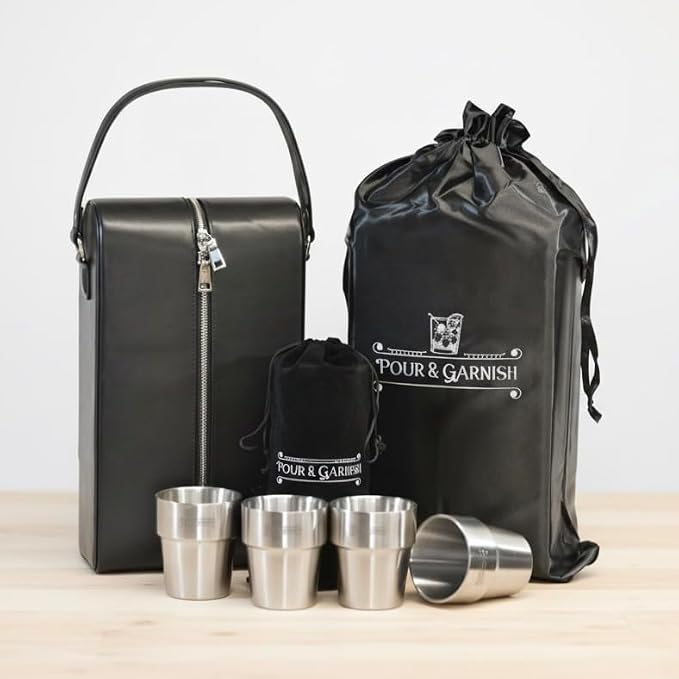 POUR & GARNISH Bourbon, Whiskey & Wine Double Bottle Travel Bag – Vegan Leather - Image 3