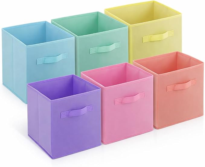 4E's Novelty 6 Pack 11 Inch Pastel Color Storage Foldable Cube Bins, Colorful - Image 8
