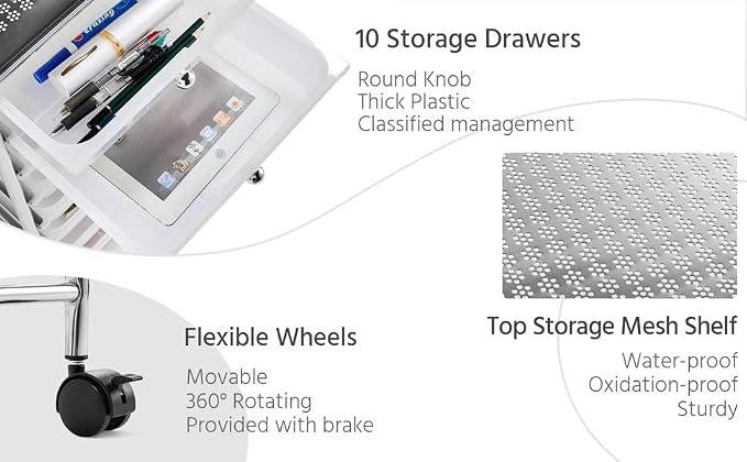 Yaheetech 10 Drawer Cart Rolling Plastic Storage Cart and Organizer - Image 5