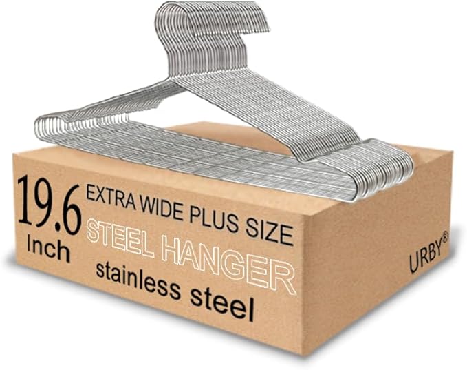 Extra Wide Wire Hangers for Plus Size Clothes, 19.6 Inch Stainless Steel Plus by Urby