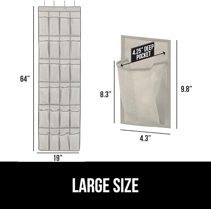GORILLA GRIP Over the Door Shoe Organizer, 24 Large Breathable Mesh Pockets - Image 6
