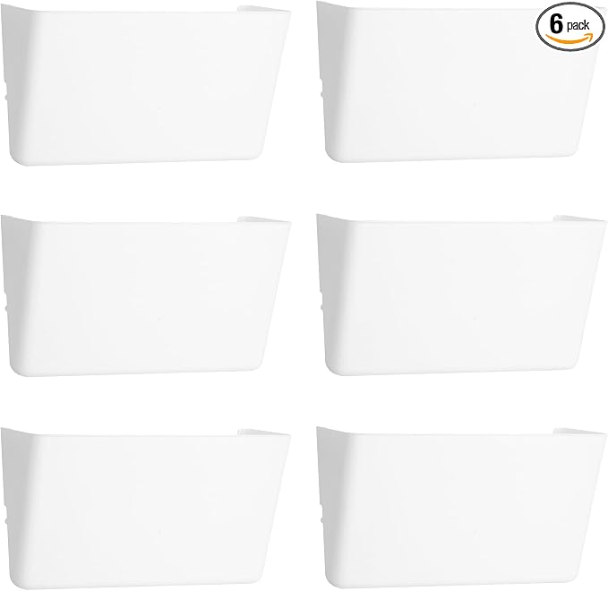 6 Pack White Plastic Single Pocket Hanging File Organizer, Wall Mount Paper by EASEPRES