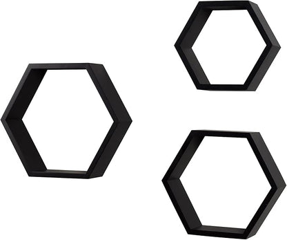 ROSE BLOOM Set of 3 Black Wood Hexagon Shelves - Image 6