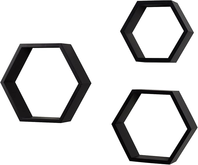AHDECOR Wall Mounted Hexagon Floating Shelves, Wooden Wall Organizer Hanging - Image 6