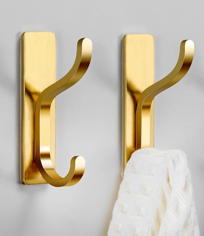 pickpiff Adhesive Wall Hooks for Hanging Towels: Brushed Gold Stainless Steel - Image 6