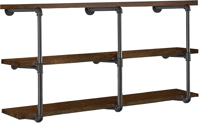 HITOMEN Industrial Iron Pipe Shelves, 3 Set 3-Tier, DIY Open Bookshelf Bookcase by HITOMEN