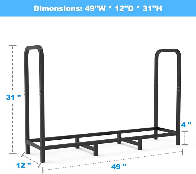 4ft Firewood Rack Holder, Adjustable Heavy Duty Fire Log Stacker Stand - Image 4