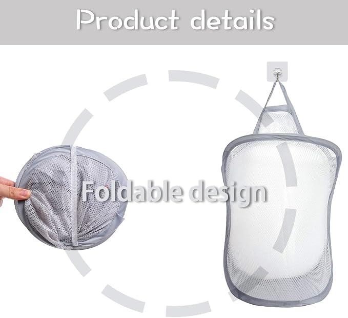 2 PCS Collapsible Laundry Basket Hanging Hamper - Image 3