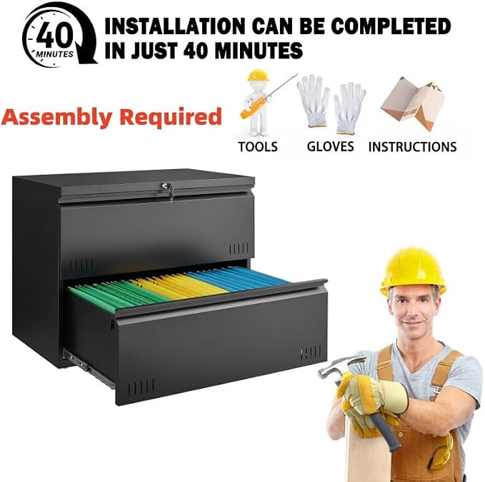 Metal File Cabinet with Lock, 2 Drawer Lateral File Cabinets - Image 6