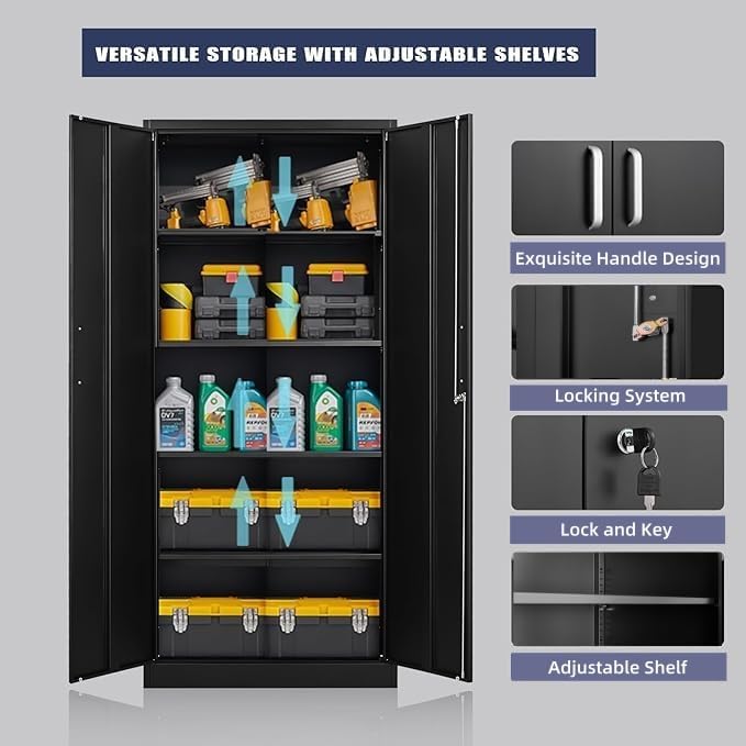 Metal Storage Cabinet with Adjustable Shelves, Garage Storage Cabinets with - Image 5