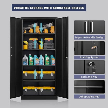 Metal Storage Cabinet with Adjustable Shelves, Garage Storage Cabinets with - Image 5