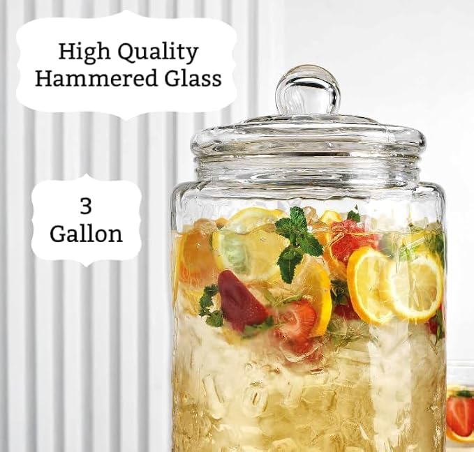 HC Classic Hammered Glass Ice Cold Beverage Drink Dispenser - Image 4