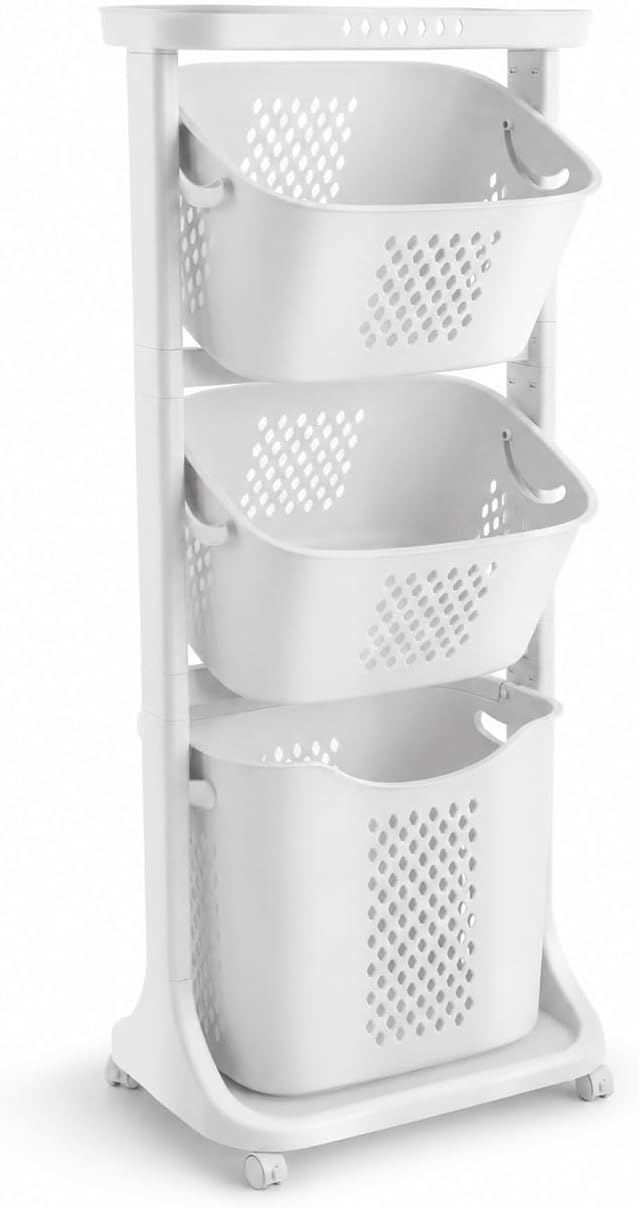3 Tier Laundry Basket, Stackable Rolling Laundry Sorte Multi-functional Clothes by Dsmsseym