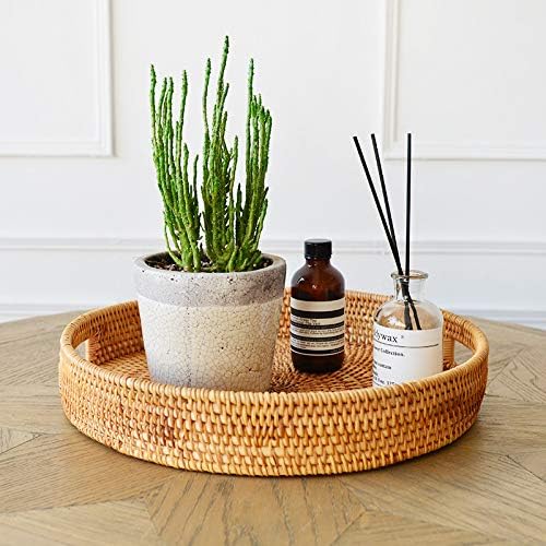 Coffee Table Tray Round Rattan Ottoman Tray Woven Serving Trays - Image 5