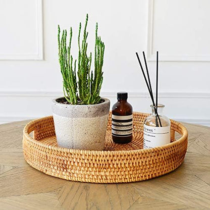 Coffee Table Tray Round Rattan Ottoman Tray Woven Serving Trays - Image 5