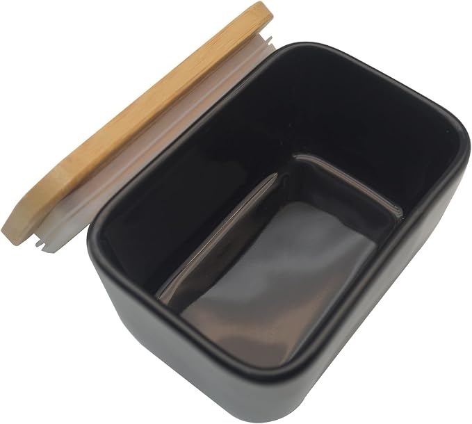 Butter Dish with Lid, Porcelain Keeper with Wood Lid Cover - Image 8