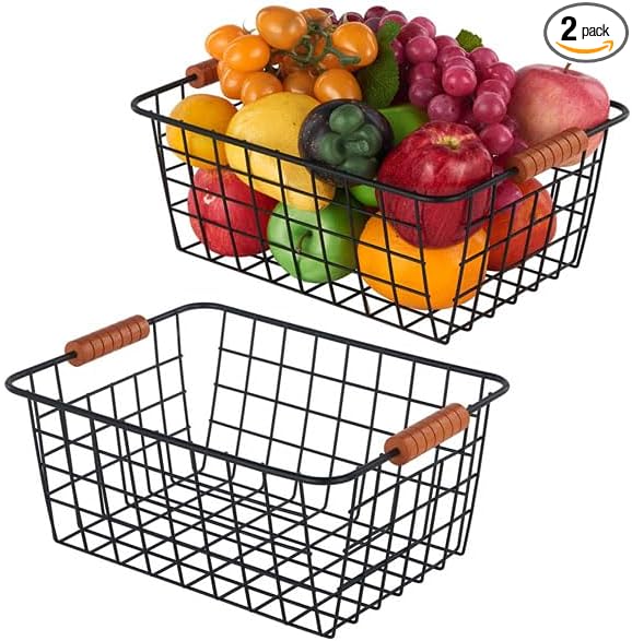 JUNCHU CHERRY Wire Kitchen Storage Basket 2 Packs, Perfect Pantry Organization by JUNCHUCHERRY