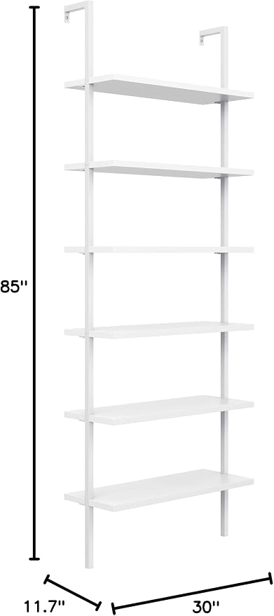 Nathan James Theo 6-Shelf Tall Modern Bookshelf, Wall Mount Ladder Shelf - Image 11