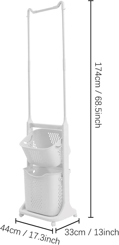 Laundry Sorter Cart with Hanging Rack, 2 Section Laundry Hamper Rack Shelf - Image 6