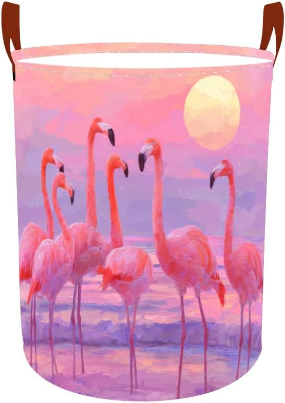 Laundry Baskets 15.7x19.7 Inch Large Pink Flamingo Sunset Beach Design by Wdesyadms