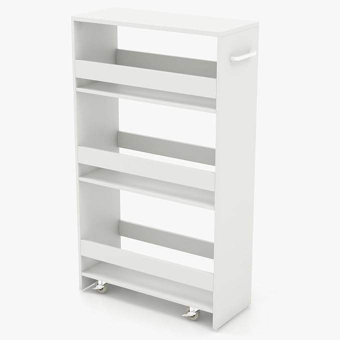 POWERSTONE 4-Tier Slim Storage Cart, Narrow Kitchen Rolling Cart w/Handle & by POWERSTONE%C2%AE