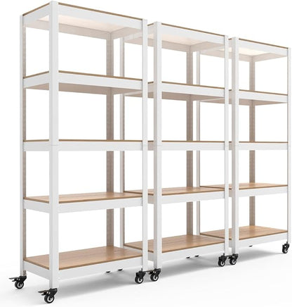 HOMEDANT House White 5-Tier Metal Rolling Cart Shelf Rack Casters Heavy Duty by TheBestOrganizingSolution