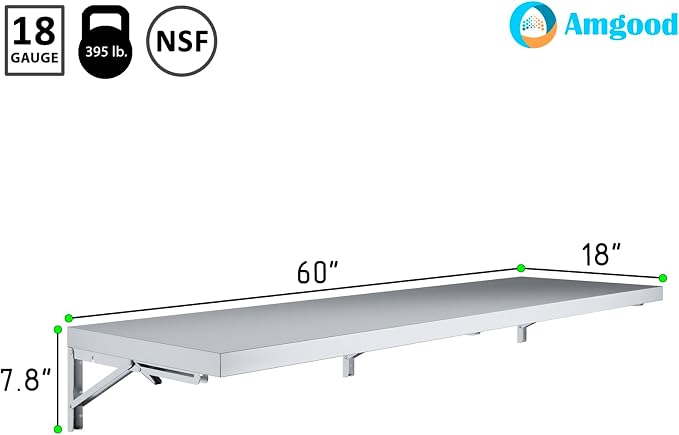 AmGood Stainless Steel Folding Wall Shelf 18 in. x 60 in. | NSF | Concession - Image 3