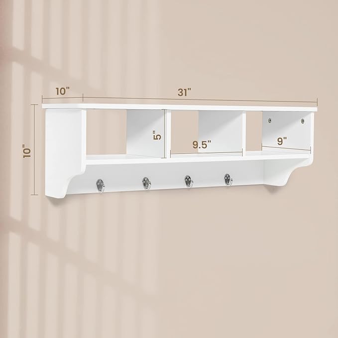 Giantex Hanging Shelf with Hooks Wall Mount Cubby Organizer with 4 Hooks and - Image 3