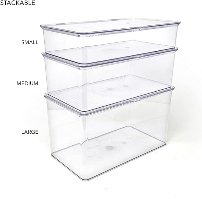 Isaac Jacobs Small Stackable Organizer Bin w Hinged Lid Clear Storage Box Home - Image 5
