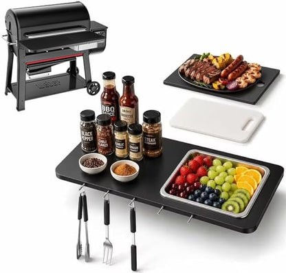QuliMetal Folding Front Shelf for Weber Searwood XL 600/Smoque XL, Cutting Board by QuliMetal