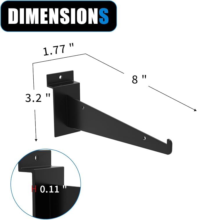 8" Black Slat Wall Shelf Brackets, Floating Metal Slat Wall Accessories - Image 8