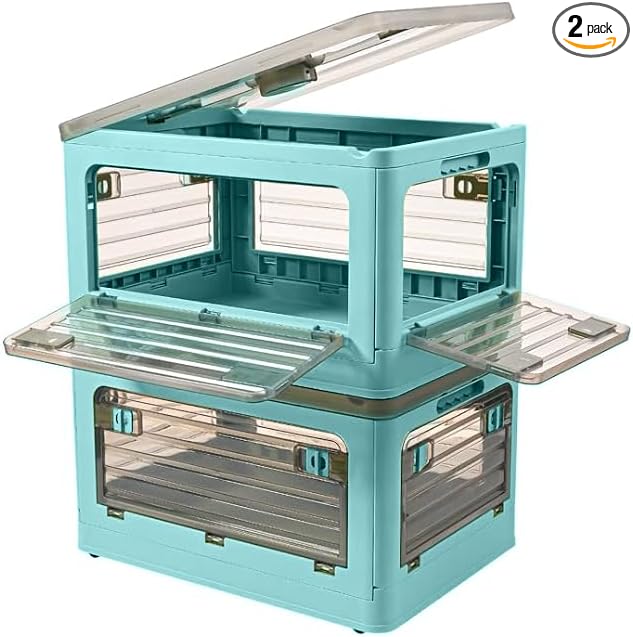 32Qt Plastic Storage Bins with Lid, Collapsible Storage Bins with Wheels by WELCOMETONEALYSEA