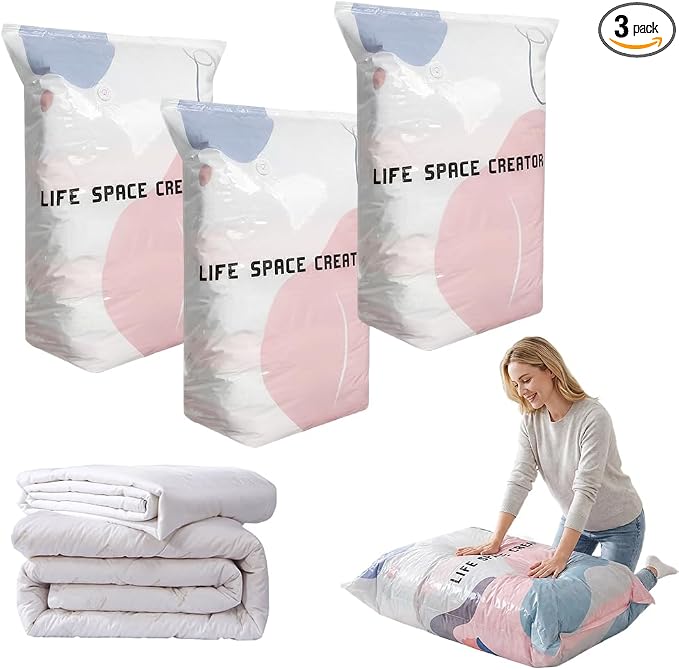 No-Pump Vacuum Storage Bags, Upgrade Large Storage Compression Bags No-Pump 3D by KAMOJI
