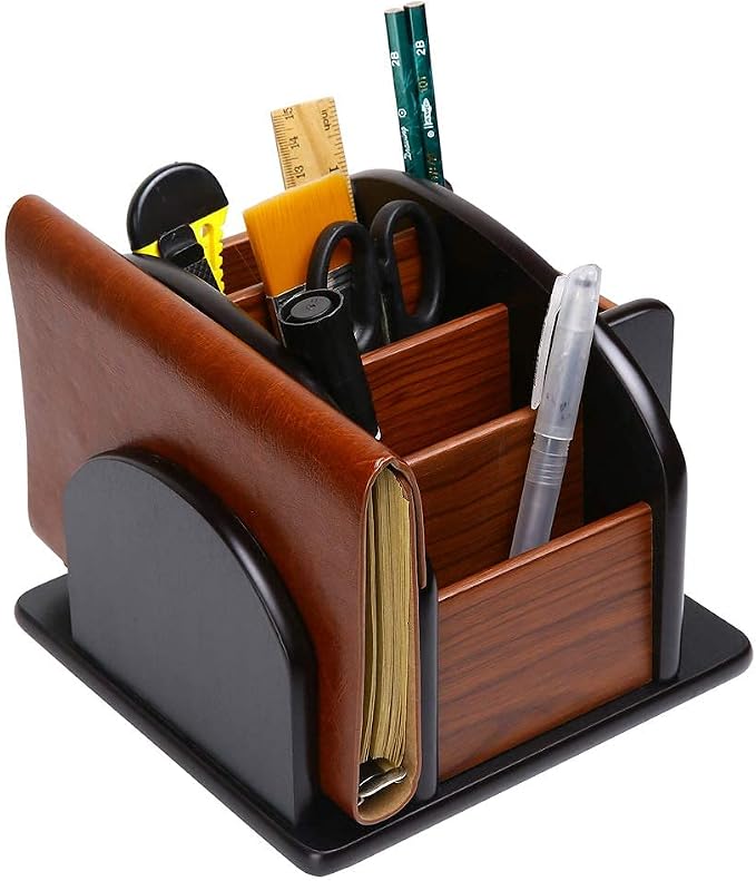 Wooden Desk Organizer, Desktop Office Supplies Storage Remote Control Caddy - Image 2