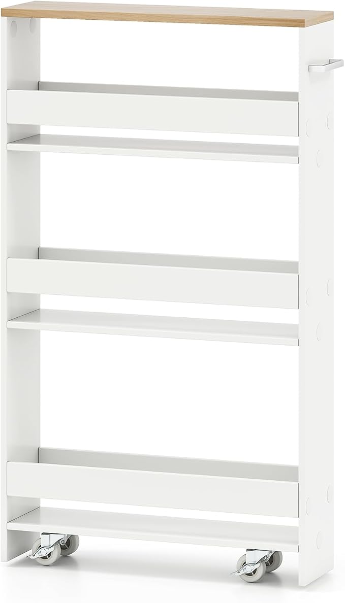 Small Kitchen Cart, 4-Tier Slim Rolling Island w/Handle, Laundry Room Storage by IFANNY