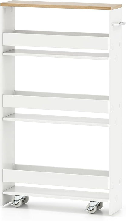 Small Kitchen Cart, 4-Tier Slim Rolling Island w/Handle, Laundry Room Storage by IFANNY