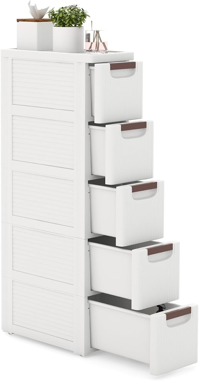5-Drawer Narrow Storage Cabinet, Slim Rolling Cart | Mobile Plastic Cart by LOKO