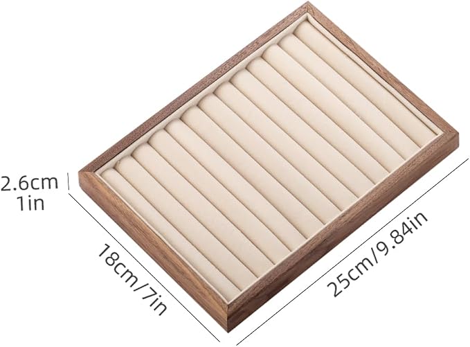 12-Line Black Walnut Wooden Jewelry Tray - Image 2