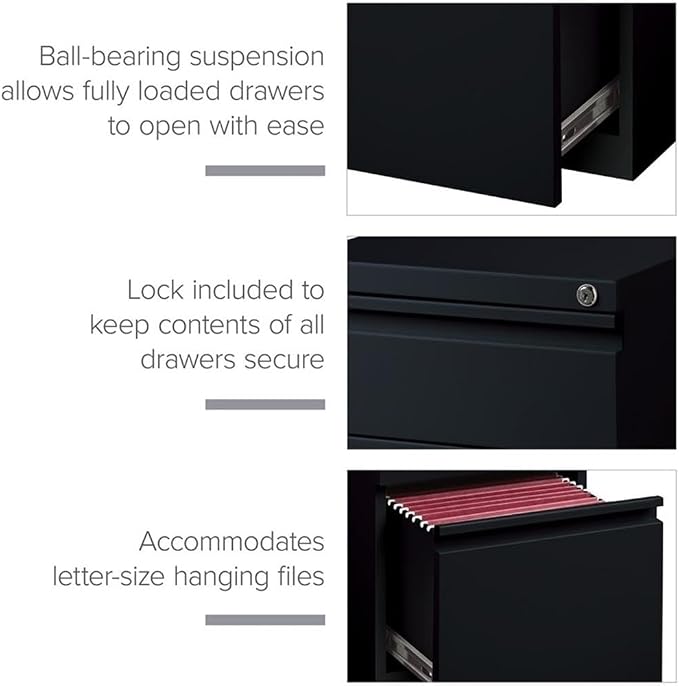 Pemberly Row 3 Drawers 27.75" Vertical Black Metal Filing Cabinet Lockable - Image 7