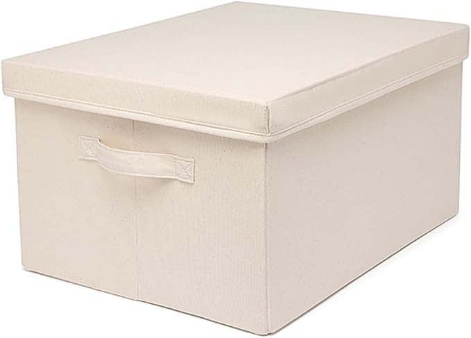 Foldable Storage Bins with Lids Cotton Canvas Rectangular Storage Box Ideal by YONBEN