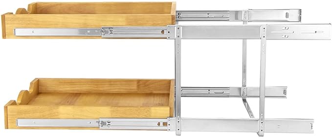 DINDON 2 Tier Pull Out Cabinet Organizer Double Tier Slide Out Wood Drawer - Image 6