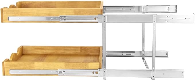 DINDON 2 Tier Pull Out Cabinet Organizer Wood And Metal Double Tier Slide Out - Image 6
