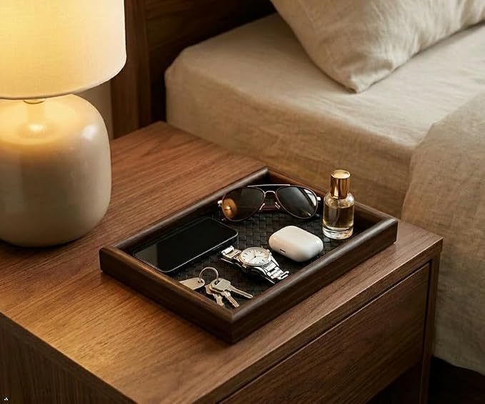 Wooden Valet Tray with Leather Base - Image 2