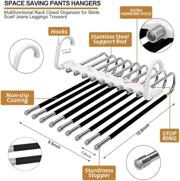 2Pack 9 Layers Foldable Pants Hangers Space Saving Trouser Hanger - Image 3